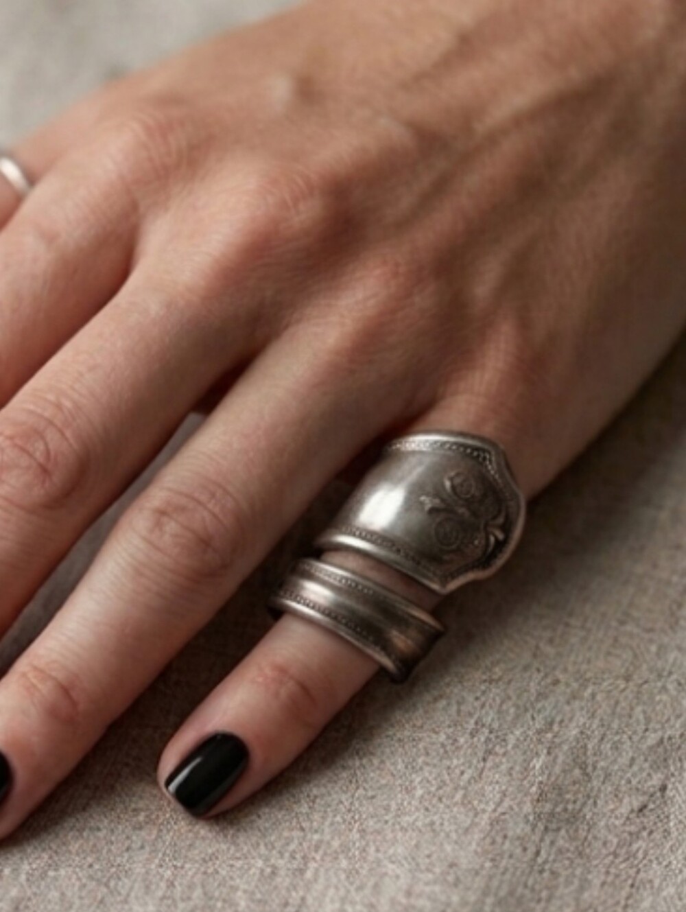 Vintage Floral Scroll Upcycled Spoon Ring Size 2